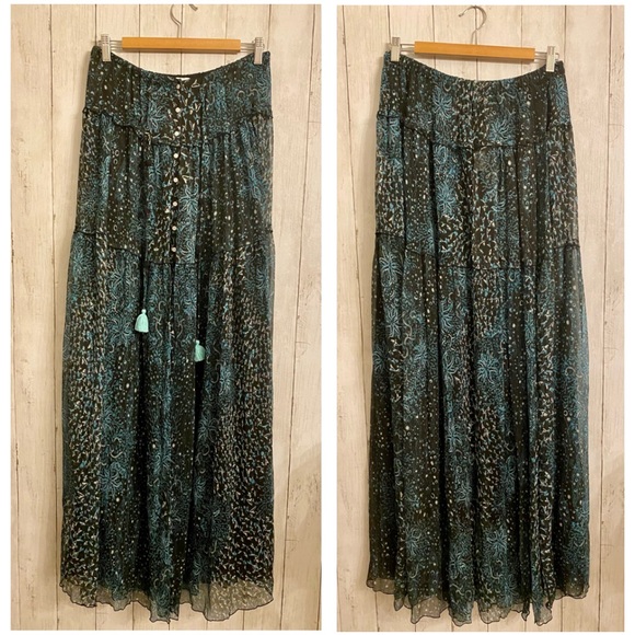 Poupette St Barth Aqua Vertical Silk Maxi Skirt - Picture 5 of 14